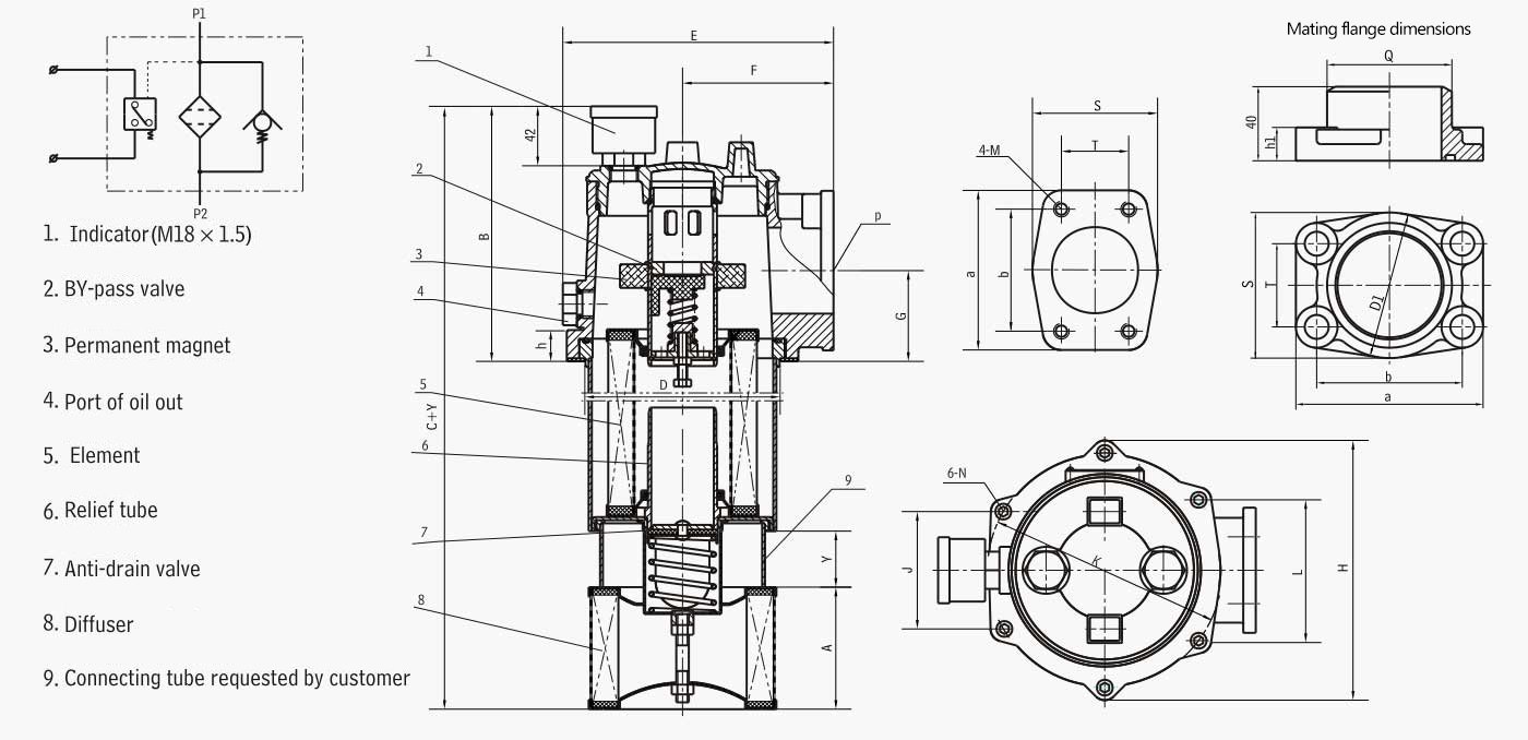 RFB With Check Valve Magnetic Return Filter Series​ Schematic