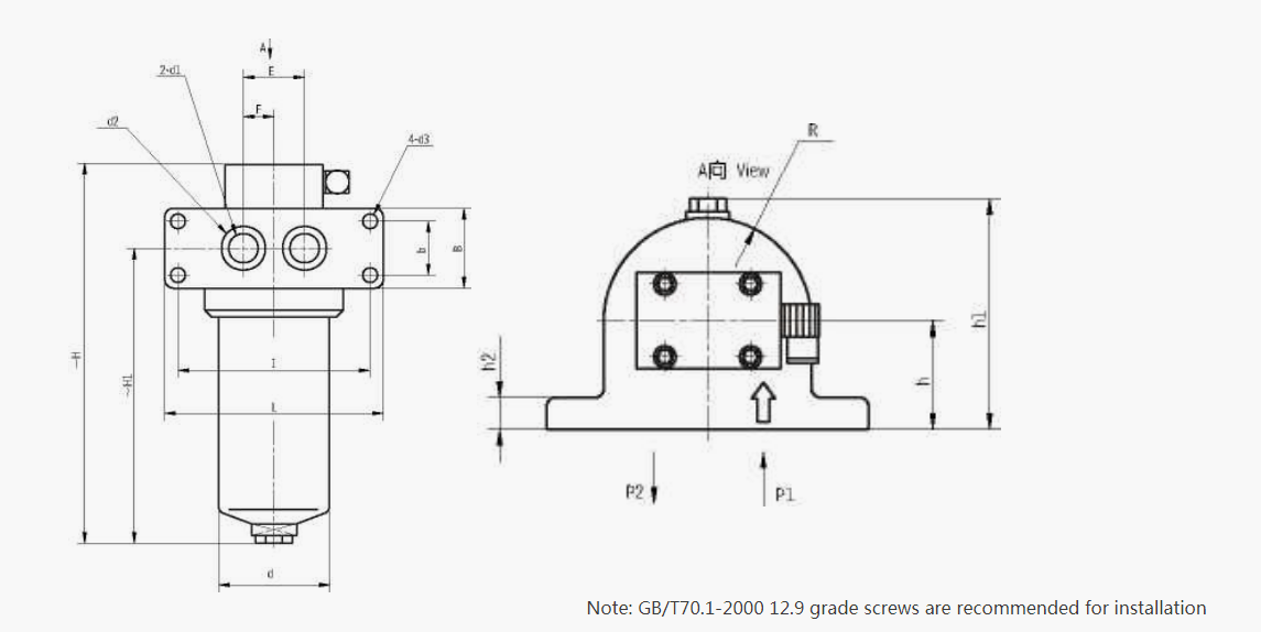 ZU-H, QU-H High Pressure Line Filter Series​ Schematic